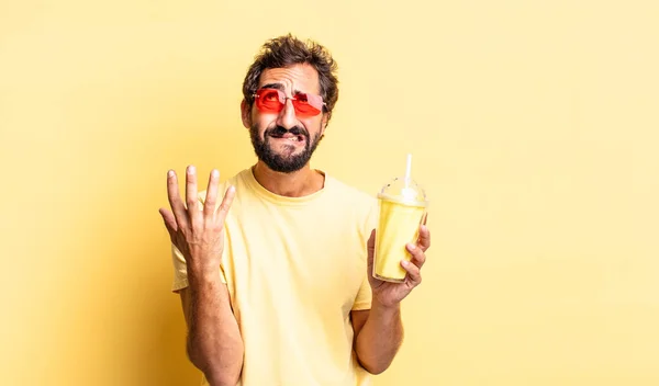 Expressive Crazy Man Looking Desperate Frustrated Stressed — Stock Photo, Image