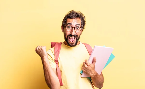 Expressivo Louco Sentindo Chocado Rindo Celebrando Sucesso Conceito Estudante Adulto — Fotografia de Stock