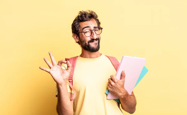 Expressivo Louco Sentindo Feliz Mostrando Aprovação Com Gesto Conceito Estudante — Fotografia de Stock