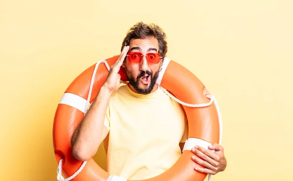 Expressive Crazy Man Looking Happy Astonished Surprised Life Guard Concept — Stock Photo, Image
