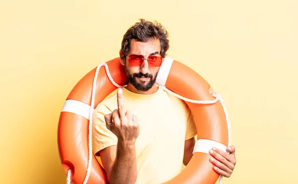 Expressive Crazy Man Feeling Angry Annoyed Rebellious Aggressive Life Guard — Stock Photo, Image