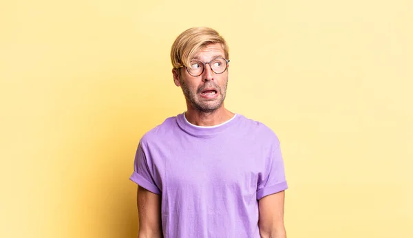 Handsome Blond Adult Man Looking Worried Stressed Anxious Scared Panicking — Stock Photo, Image