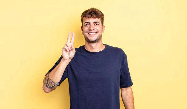 Young Handsome Man Smiling Looking Friendly Showing Number Two Second — Stock Photo, Image
