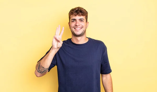 Young Handsome Man Smiling Looking Friendly Showing Number Three Third — Stock Photo, Image