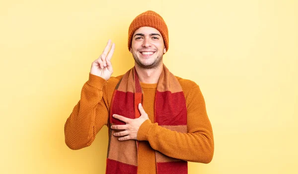 Young Handsome Man Looking Happy Confident Trustworthy Smiling Showing Victory — Stock Photo, Image