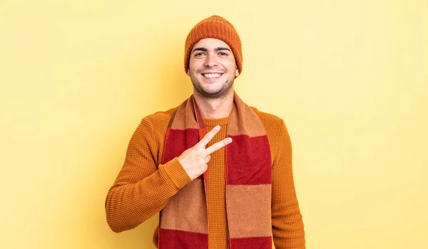 Young Handsome Man Feeling Happy Positive Successful Hand Making Shape — Stock Photo, Image