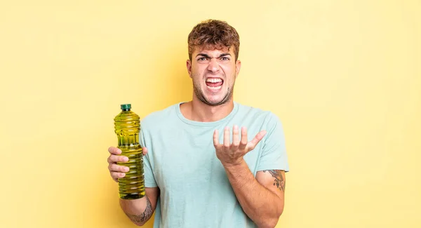 Jeune Homme Beau Air Désespéré Frustré Stressé Huile Olive Concept — Photo