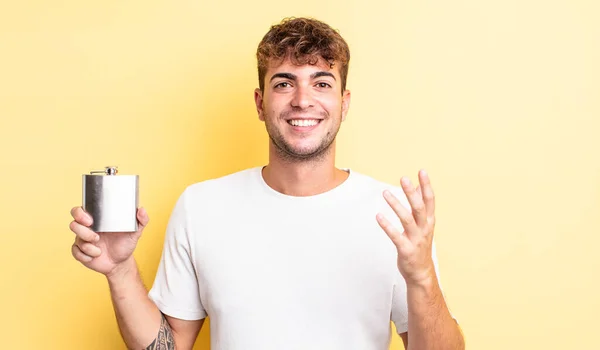 Young Handsome Man Feeling Happy Surprised Realizing Solution Idea Alcohol — Stock Photo, Image