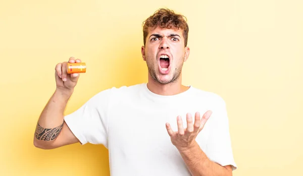 Giovane Bell Uomo Che Sembra Disperato Frustrato Stressato Con Una — Foto Stock