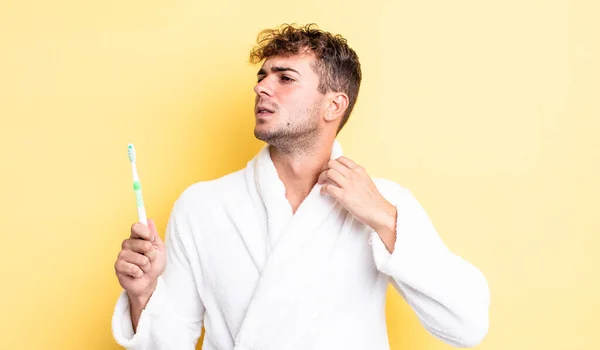 Young Handsome Man Feeling Stressed Anxious Tired Frustrated Toothbrush Concept — Stock Photo, Image