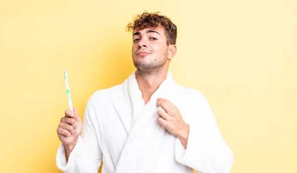 Young Handsome Man Looking Arrogant Successful Positive Proud Toothbrush Concept — Stock Photo, Image
