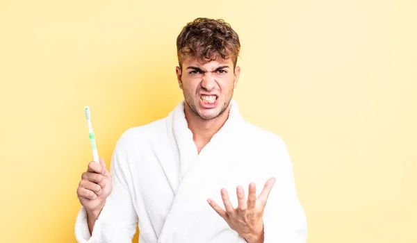 Young Handsome Man Looking Angry Annoyed Frustrated Toothbrush Concept — Stock Photo, Image