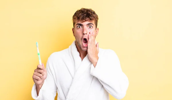 Young Handsome Man Feeling Shocked Scared Toothbrush Concept — Stock Photo, Image