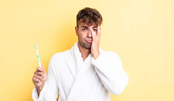 Young Handsome Man Feeling Bored Frustrated Sleepy Tiresome Toothbrush Concept — Stock Photo, Image