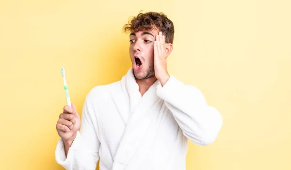 Young Handsome Man Feeling Happy Excited Surprised Toothbrush Concept — Stock Photo, Image