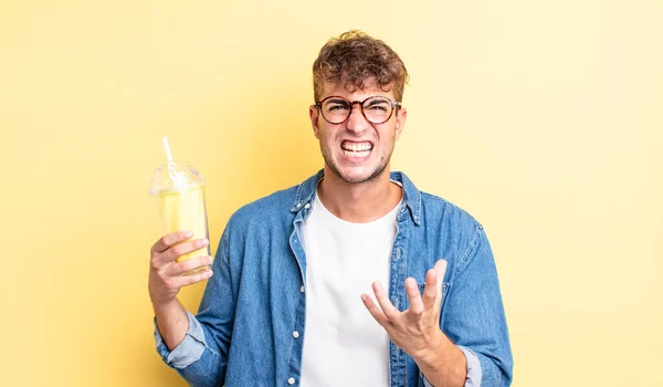 Young Handsome Man Looking Angry Annoyed Frustrated Milkshake Concept — Stock Photo, Image