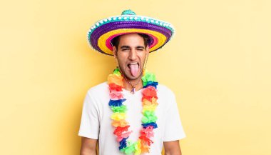 Neşeli ve asi tavırlı, şakacı ve dilsiz İspanyol yakışıklı bir adam. Meksika partisi konsepti