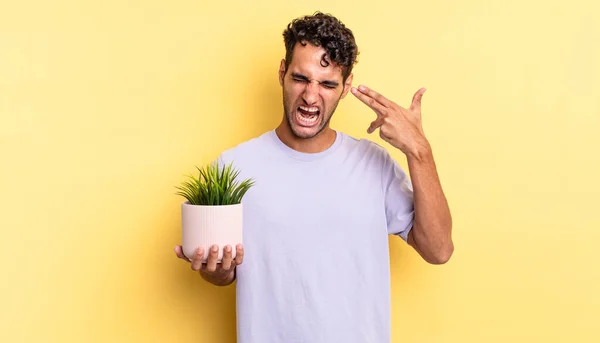 Zijn Paniekerige Knappe Man Ziet Ongelukkig Gestrest Uit Zelfmoordgebaar Maakt — Stockfoto