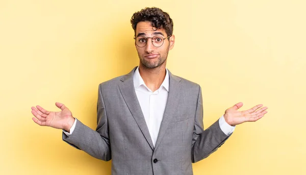 Hispanic Handsome Man Feeling Puzzled Confused Doubting Business Concept — Stock Photo, Image