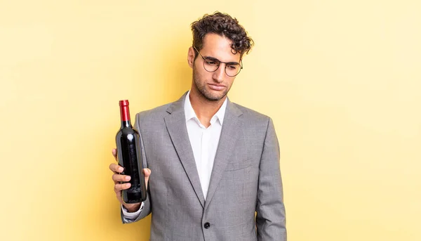 Hispanic Handsome Man Feeling Sad Upset Angry Looking Side Wine — Stock Photo, Image