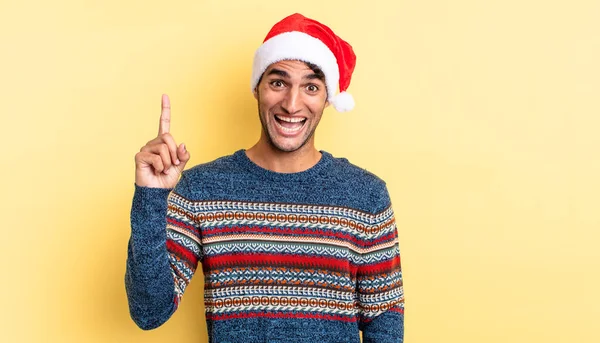 Hispanic Handsome Man Feeling Happy Excited Genius Realizing Idea Christmas — Stock Photo, Image