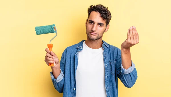 Hombre Guapo Hispano Haciendo Capice Gesto Dinero Diciéndote Que Pagues —  Fotos de Stock