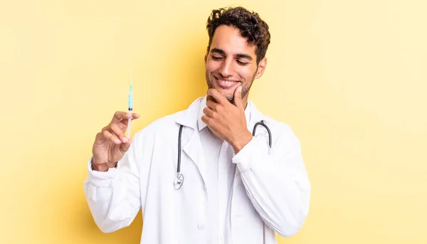 Hispanic Handsome Man Smiling Happy Confident Expression Hand Chin Physician — Stock Photo, Image