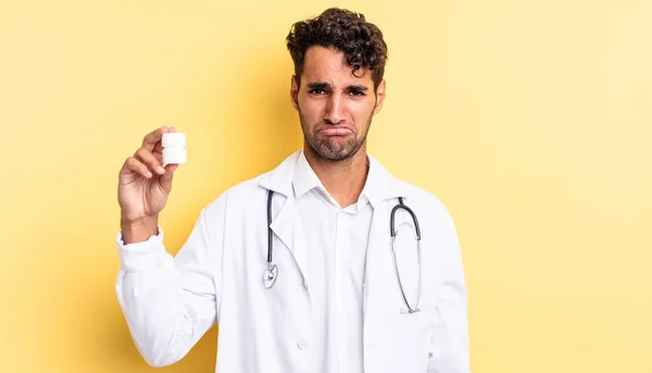 Zijn Paniek Knappe Man Voelt Zich Verdrietig Zeurderig Met Een — Stockfoto