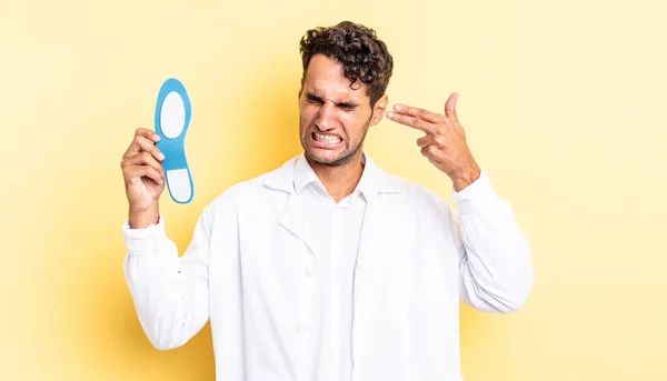 Zijn Paniekerige Knappe Man Ziet Ongelukkig Gestrest Uit Zelfmoordgebaar Maakt — Stockfoto