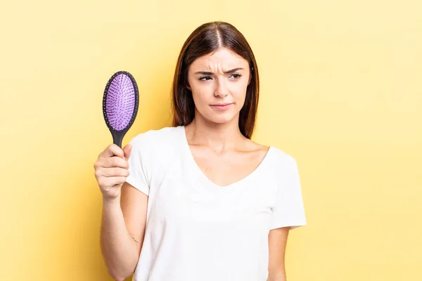 Young Hispanic Woman Feeling Sad Upset Angry Looking Side Hair — Stock Photo, Image