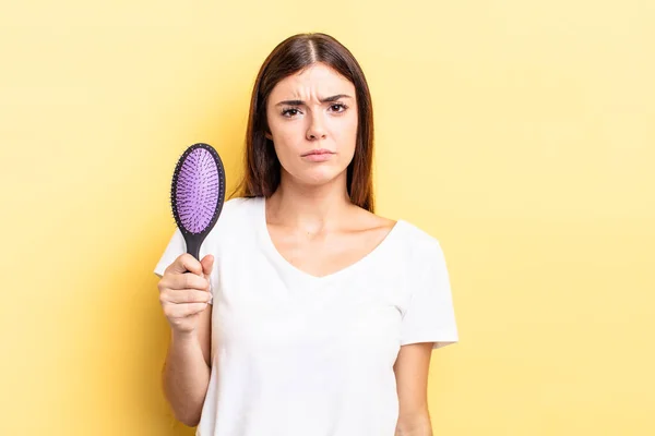 Young Hispanic Woman Feeling Sad Whiney Unhappy Look Crying Hair — Stock Photo, Image