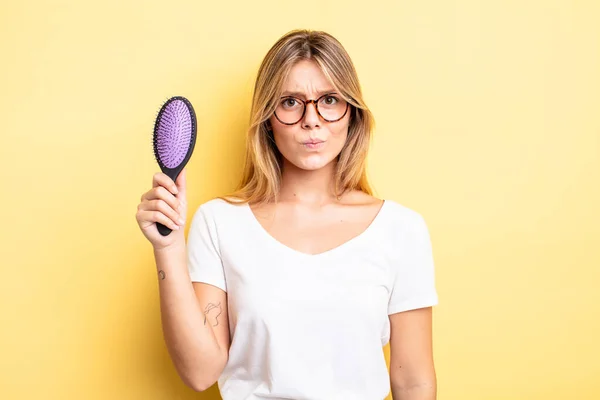 Pretty Blonde Girl Feeling Sad Upset Angry Looking Side Hair — Stock Photo, Image