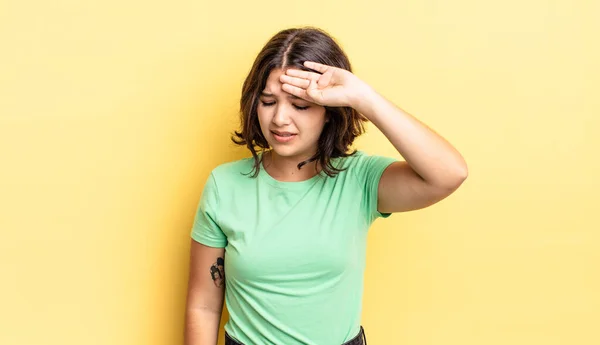 Young Pretty Girl Looking Stressed Tired Frustrated Drying Sweat Forehead — Stock Photo, Image
