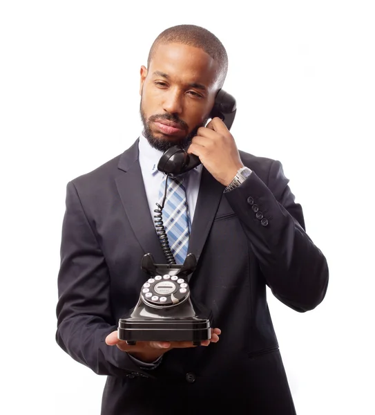 Jovem legal preto homem chato no telefone — Fotografia de Stock