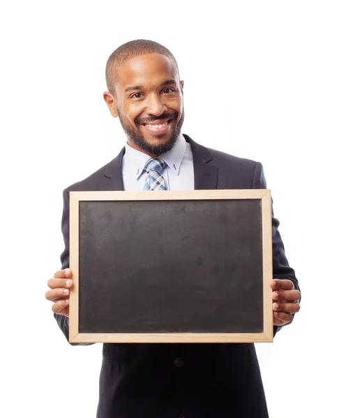 Genç serin bir yazı tahtası ile siyah adam — Stok fotoğraf