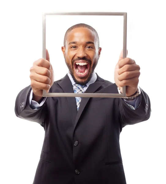 Young cool black man shouting on steel frame — Stock Photo, Image