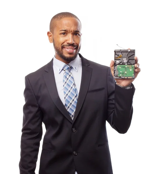 Young cool black man with a hard disk — Stock Photo, Image