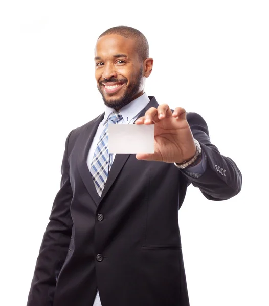 Joven fresco negro hombre con tarjeta de nombre — Foto de Stock