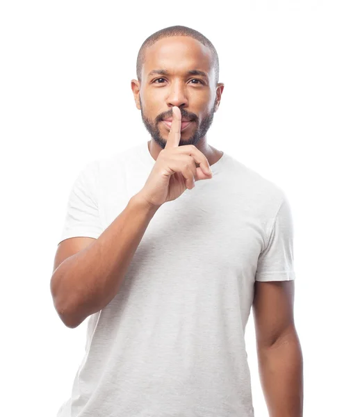 Young cool black man silence sign — Stock Photo, Image