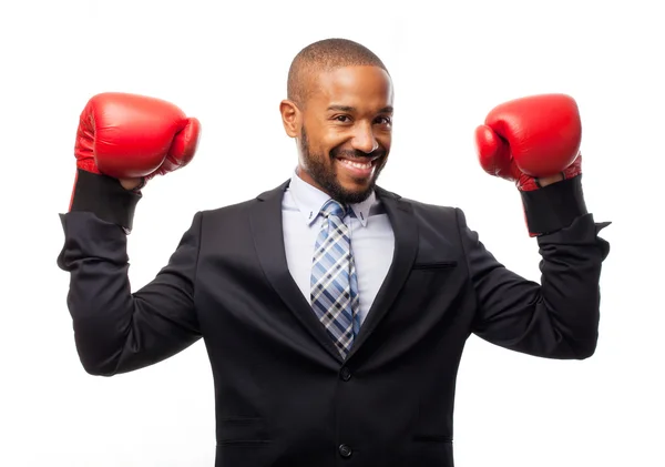 Cool svart ung affärsman boxning — Stockfoto