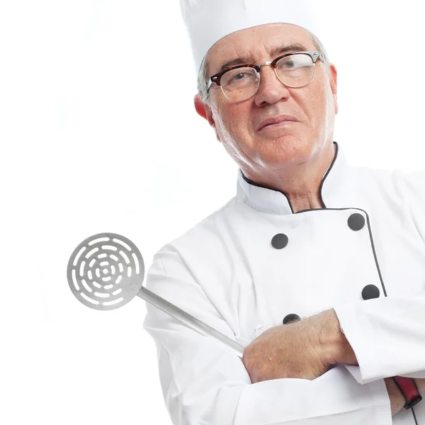 Senior onhartelijk mens chef concept — Stockfoto