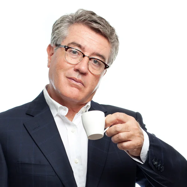 Senior cool man med en kaffe — Stockfoto