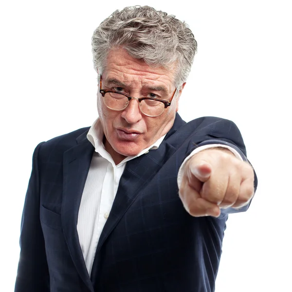 Senior cool man angry boss pointing — Stock Photo, Image