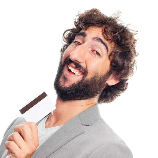 Young crazy man with a credit card — Stock Photo, Image