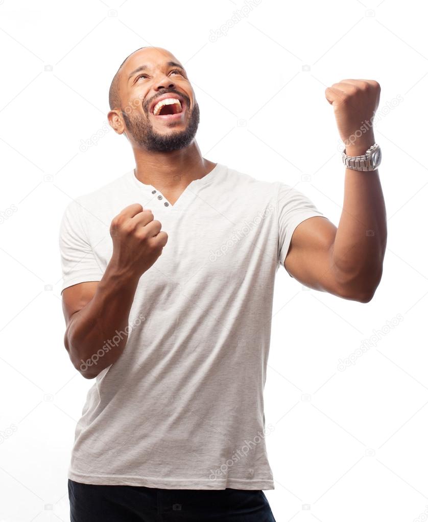 Young cool black man celebrating sign