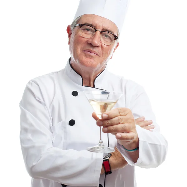 Senior cool man with white wine. — Stock Photo, Image