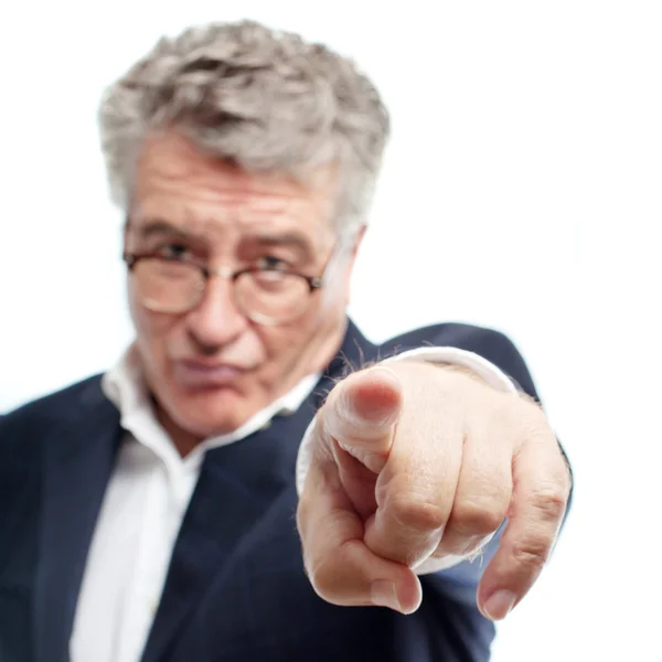 Senior cool man angry boss pointing — Stock Photo, Image