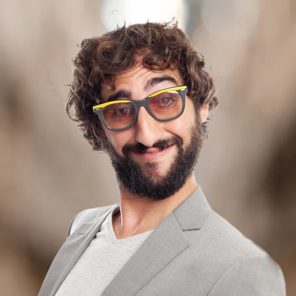 Joven loco en gafas — Foto de Stock