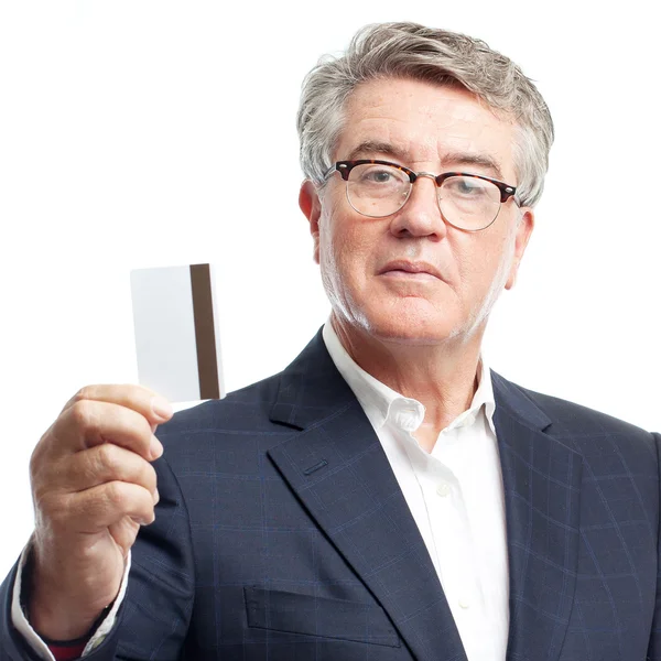 Senior cool man with a credit card — Stock Photo, Image