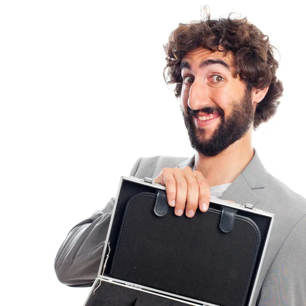 Young crazy man with a case — Stock Photo, Image